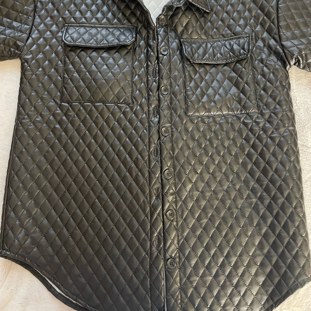 Black Oversized Leather Bubble Jacket - image 3